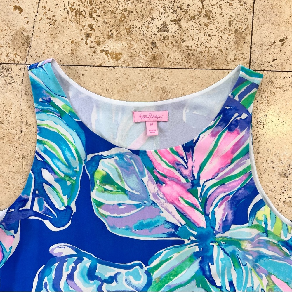 Lilly Pulitzer Silk Jackie Tank Shift Dress Casa Del Sol Blue Pink Tropical - Picture 4 of 7